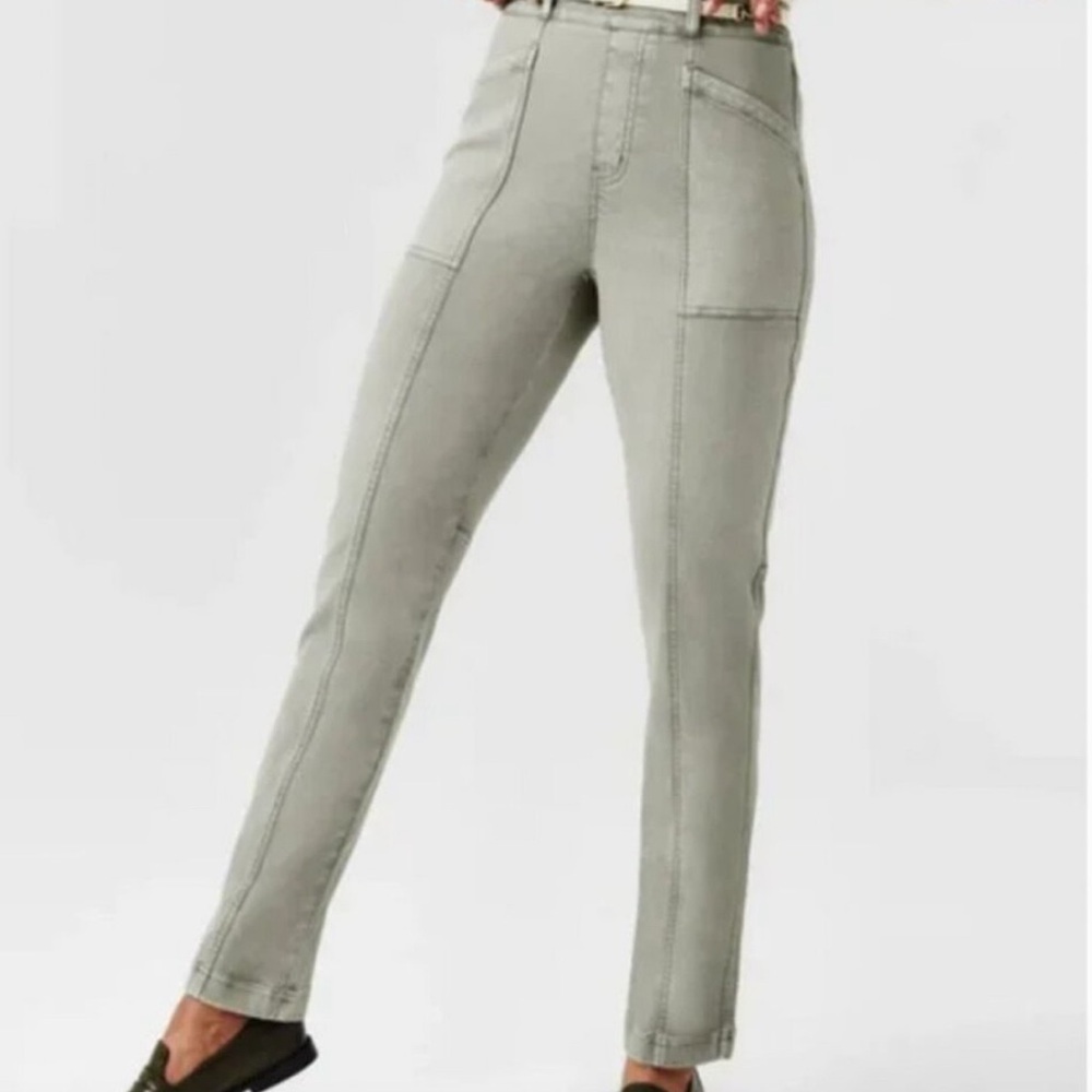 SPANX green stretch twill jeans style 20399 size large